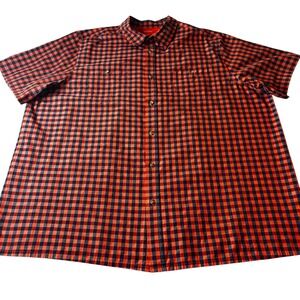 KING SIZE Mens 3XL Tall Orange Blue Gingham Short Sleeve Button Up Shirt